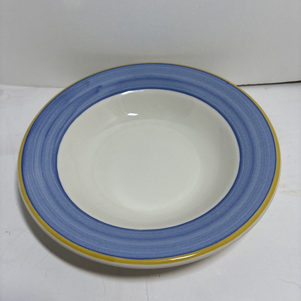 Buffalo China Rimmed Bowl 8 3/4" Blue Yellow Soup Pasta Restaurant Ware